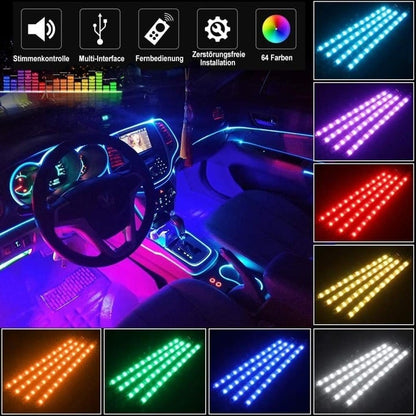 Proiectoare LED interior auto, multicolor, cu activare sonora, control wireless, rezistent la apa, 12V, telecomanda