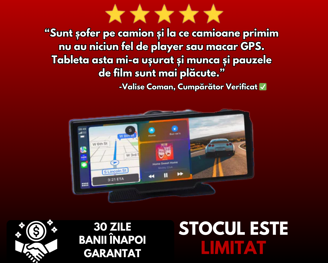 Tabletă Carplay/Android Auto pentru orice mașină